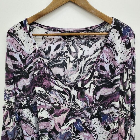 Simply Vera Vera Wang Womens Long Sleeve V-Neck Top Shirt Plus 3X Purple Black - Picture 5 of 10